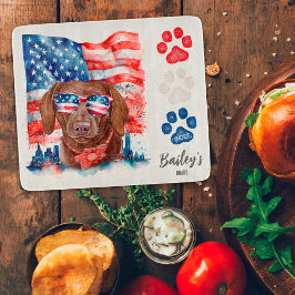 赤白と青7月4日ブラウンダシュント犬 カッティングボード