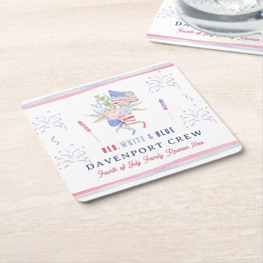 赤白と青 | 7月4日懇親会 スクエアペーパーコースター (アングル)