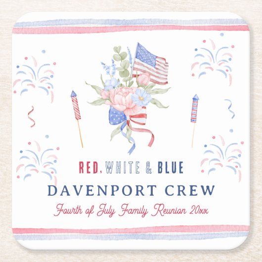 赤白と青 | 7月4日懇親会 スクエアペーパーコースター (正面)