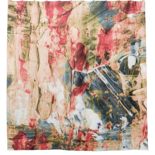 赤白と黄色の抽象芸術絵画 シャワーカーテン (正面)