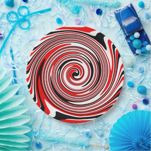 赤白と黒のサイケデリックデザイン ペーパープレート