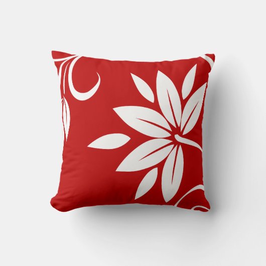 赤白と黒のフローラ クッション (正面)