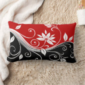 赤白と黒のフローラ ランバークッション (ブランケット)