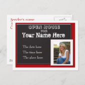 赤白と黒の卒業式オープンハウスinvitati インビテーションポストカード (正面/裏面)