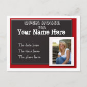 赤白と黒の卒業式オープンハウスinvitati インビテーションポストカード (正面)