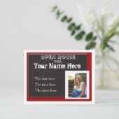 赤白と黒の卒業式オープンハウスinvitati インビテーションポストカード (スタンド正面)