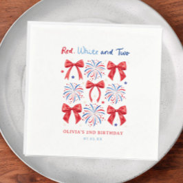 赤白と2つの7月の女の子2nd誕生日へようこそ スタンダードカクテルナプキン
