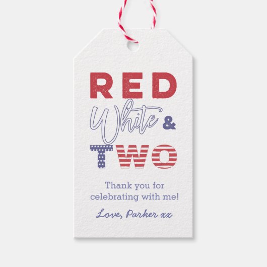 赤白と2アメリカの2番目の誕生日パーティー ギフトタグ (正面)