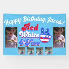 赤白と2テーマ誕生日パーティバナー 横断幕