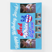 赤白と2テーマ誕生日パーティバナー 横断幕 (縦)