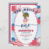 赤白と7月の女の子の1日の誕生日 招待状 (正面/裏面)