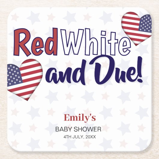 赤白と7月4日の愛国的な赤ちゃんシャワー スクエアペーパーコースター (正面)