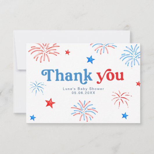 赤白と7月4日Patriotic Thank サンキューカード (正面)