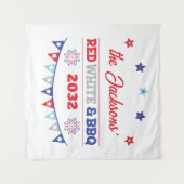 赤白とBBQ 4thジュリー 家族名 花火 タペストリー (正面(横))