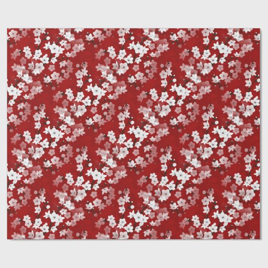 赤白のさくらんぼの花模様  ラッピングペーパー (フラット)