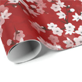 赤白のさくらんぼの花模様  ラッピングペーパー (ロールコーナー)