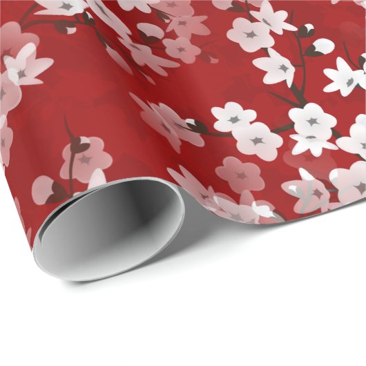 赤白のさくらんぼの花模様  ラッピングペーパー (ロールコーナー)