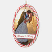 赤白のキャンディケーン フレーム フォト テンプレート セラミックオーナメント (左)