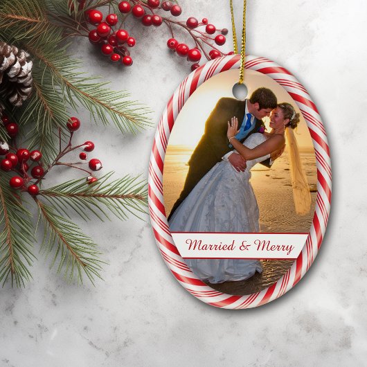 赤白のキャンディケーン フレーム フォト テンプレート セラミックオーナメント