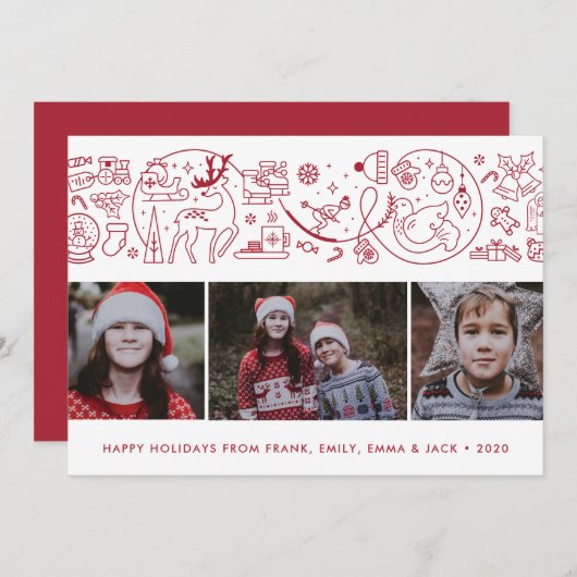 赤白のクリスモダンマス冬のアイコン写真 シーズンカード (正面/裏面)