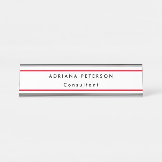 赤白のシンプル判読可能な名称職業 デスクネームプレート (正面)