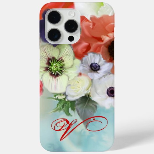 赤白のバラとアネモネの花のモノグラム Case-Mate iPhoneケース (裏面)