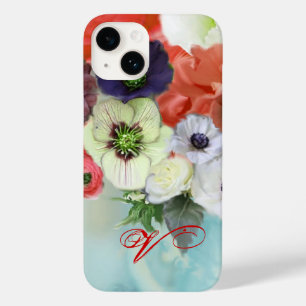 赤白のバラとアネモネの花のモノグラム Case-Mate iPhone 14ケース