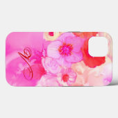 赤白のバラとピンクのアネモネの花のモノグラム Case-Mate iPhoneケース (裏面 (横))