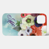 赤白のバラ、青いアネモネの花のイニシャル Case-Mate iPhoneケース (裏面 (横))