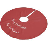 赤白のパーソナライズされたメリークリスマスハッピーホリダ ブラッシュドポリエステルツリースカート (アングル)