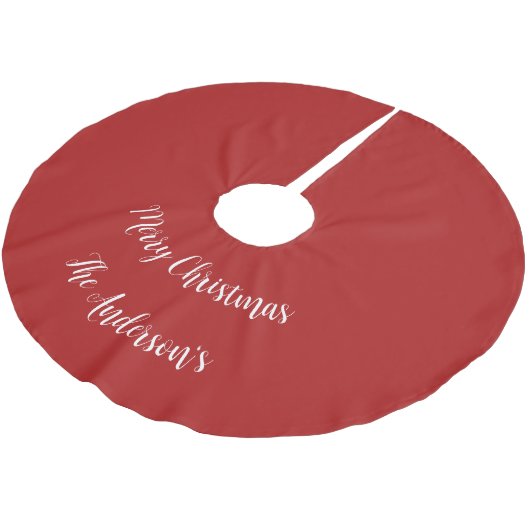 赤白のパーソナライズされたメリークリスマスハッピーホリダ ブラッシュドポリエステルツリースカート (アングル)