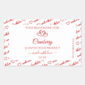 赤白のワードクラウド製品ラベル かわいいハート 長方形シール (正面)