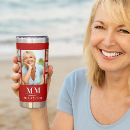 赤白の写真コラージュ モノグラム 名前 保温保冷タンブラー