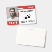 赤白の従業員ID写真と大きいロゴ バッジ (正面＆裏面)