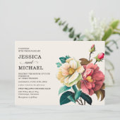 赤白の水彩花のウェディング 招待状 (スタンド正面)