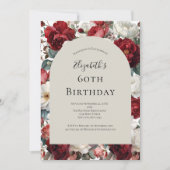 赤白の水彩花 60歳の誕生日 女性へ 招待状 (正面)