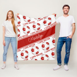 赤白の私はサッカーの文字柄が大好き フリースブランケット