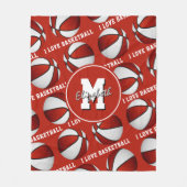 赤白の私はバスケットボールチームカラーフリースBla フリースブランケット (正面)