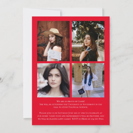 赤白の紙吹雪卒業発表 招待状 (裏面)