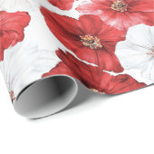 赤白の花のクリスマス ラッピングペーパー (ロールコーナー)