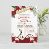 赤白の花をあしらったエレガントなゴールド - チャロのキンセアニエラ 招待状 (スタンド正面)