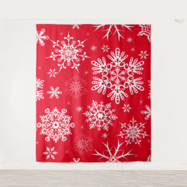 赤白の雪の結晶パターンがクリスマスの喜びを運ぶ タペストリー