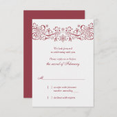 赤白の雪の花冬の結婚式返信カード 招待状 (正面/裏面)