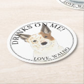 赤白オパーソナライズされたーストラリアのカトレドッグヒーラー ラウンドペーパーコースター (アングル)