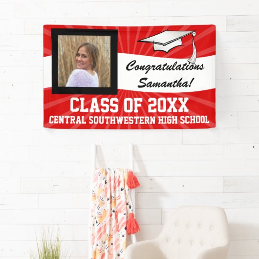 赤白カスタム写真卒業サイン 横断幕 (インサイチュ)