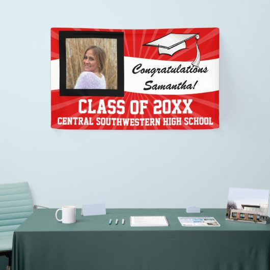 赤白カスタム写真卒業サイン 横断幕 (トレードショー)