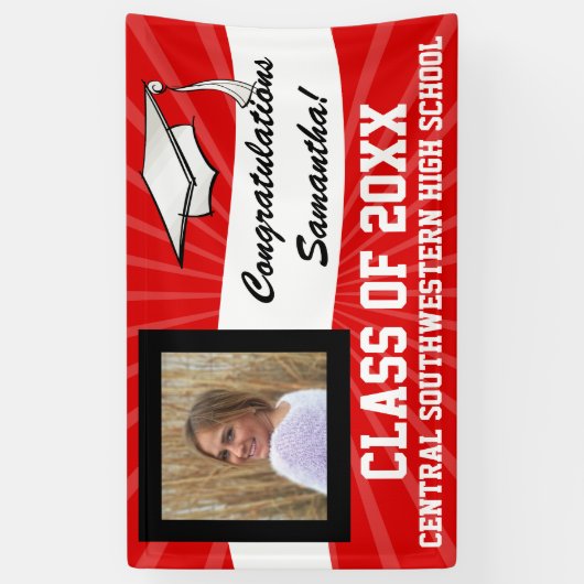 赤白カスタム写真卒業サイン 横断幕 (縦)