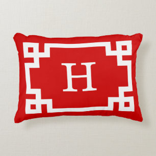 赤白ギリシャ鍵フレーム#2イニシャルモノグラム アクセントクッション