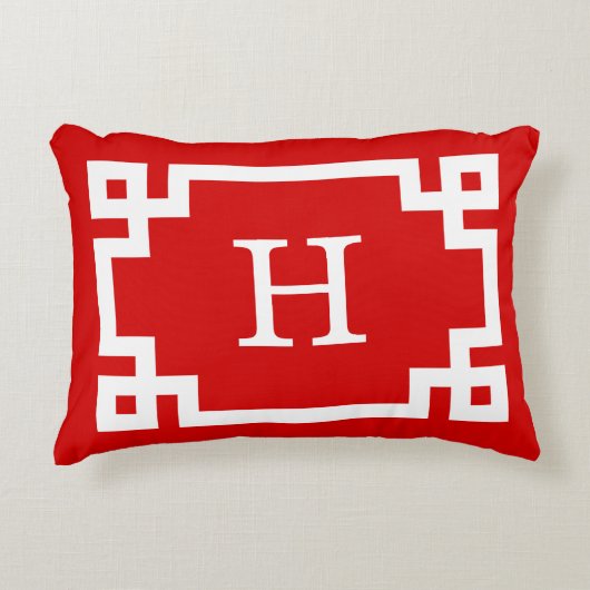 赤白ギリシャ鍵フレーム#2イニシャルモノグラム アクセントクッション (正面)