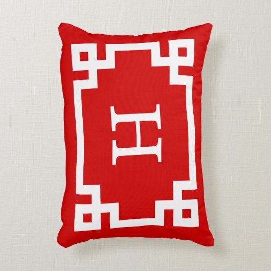 赤白ギリシャ鍵フレーム#2イニシャルモノグラム アクセントクッション (正面(垂直))